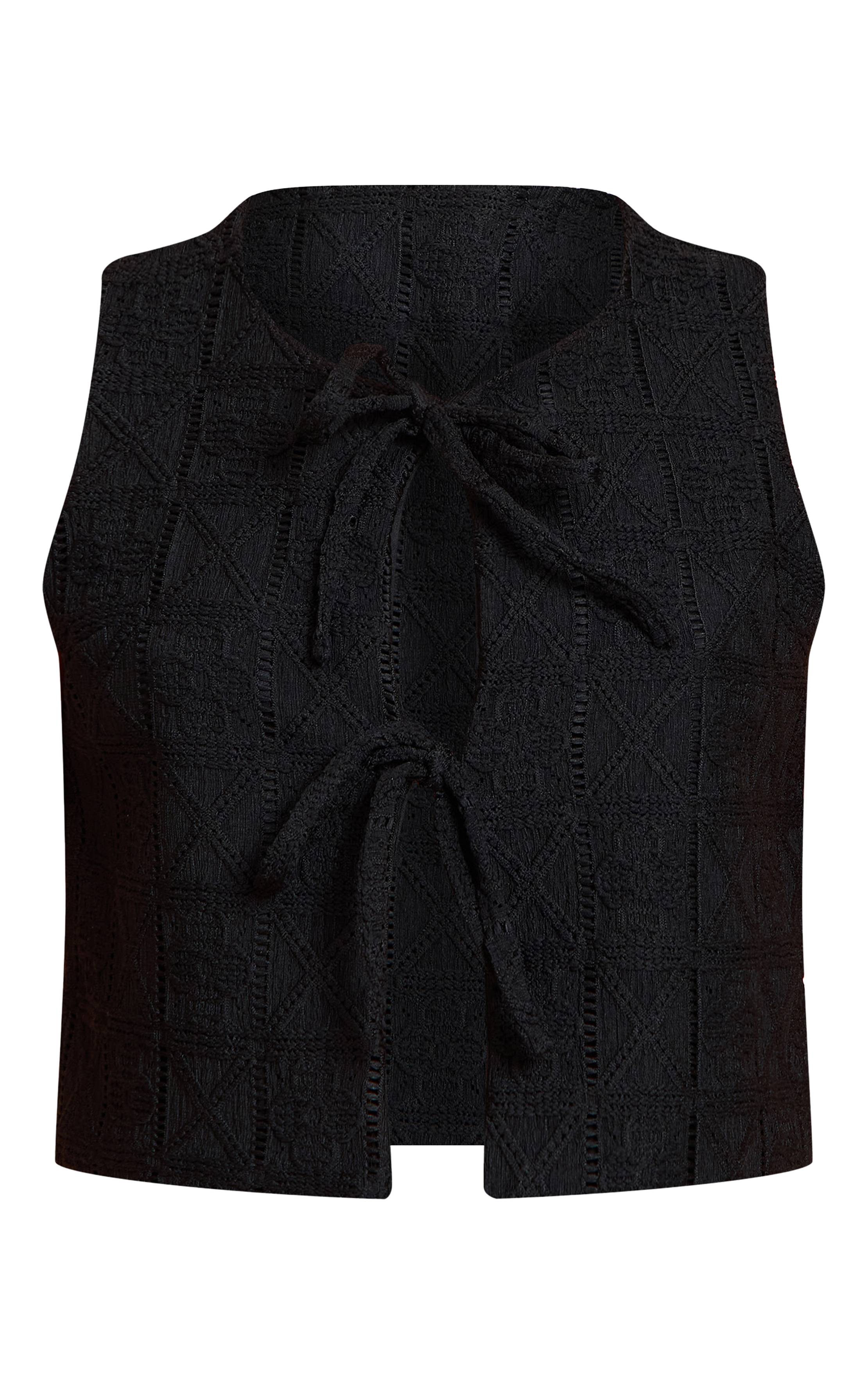 Noir Haut Petite À Motifs Avec Nœud Sur Le Devant