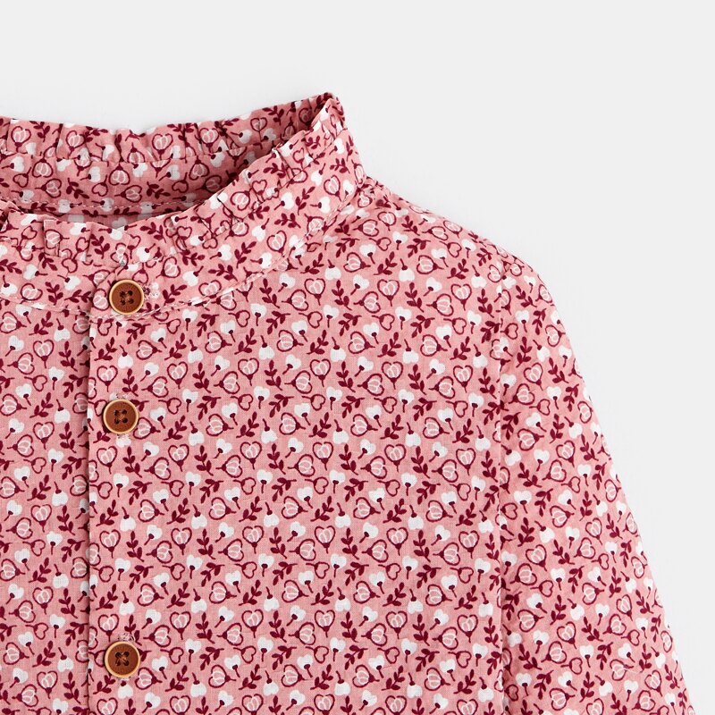 Chemise fleurie coton gaufré rose bébé fille Rose