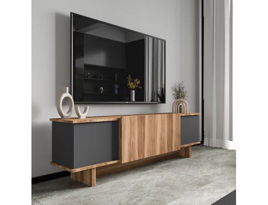 CONCEPT1 - Meuble TV Diana anthracite noyer 180 x 33 x h50 cm