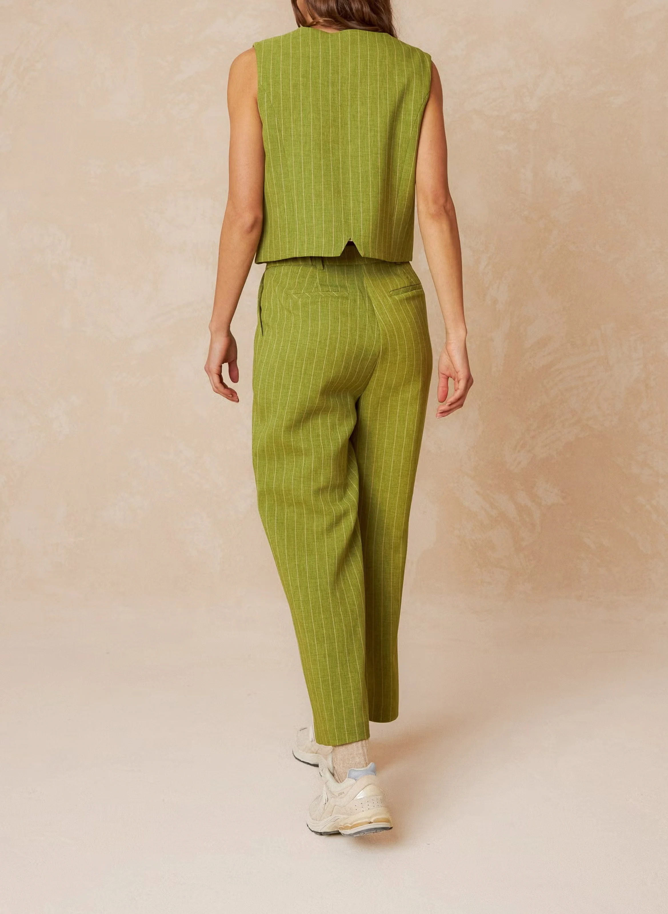 Gilet col V rayé | Vert