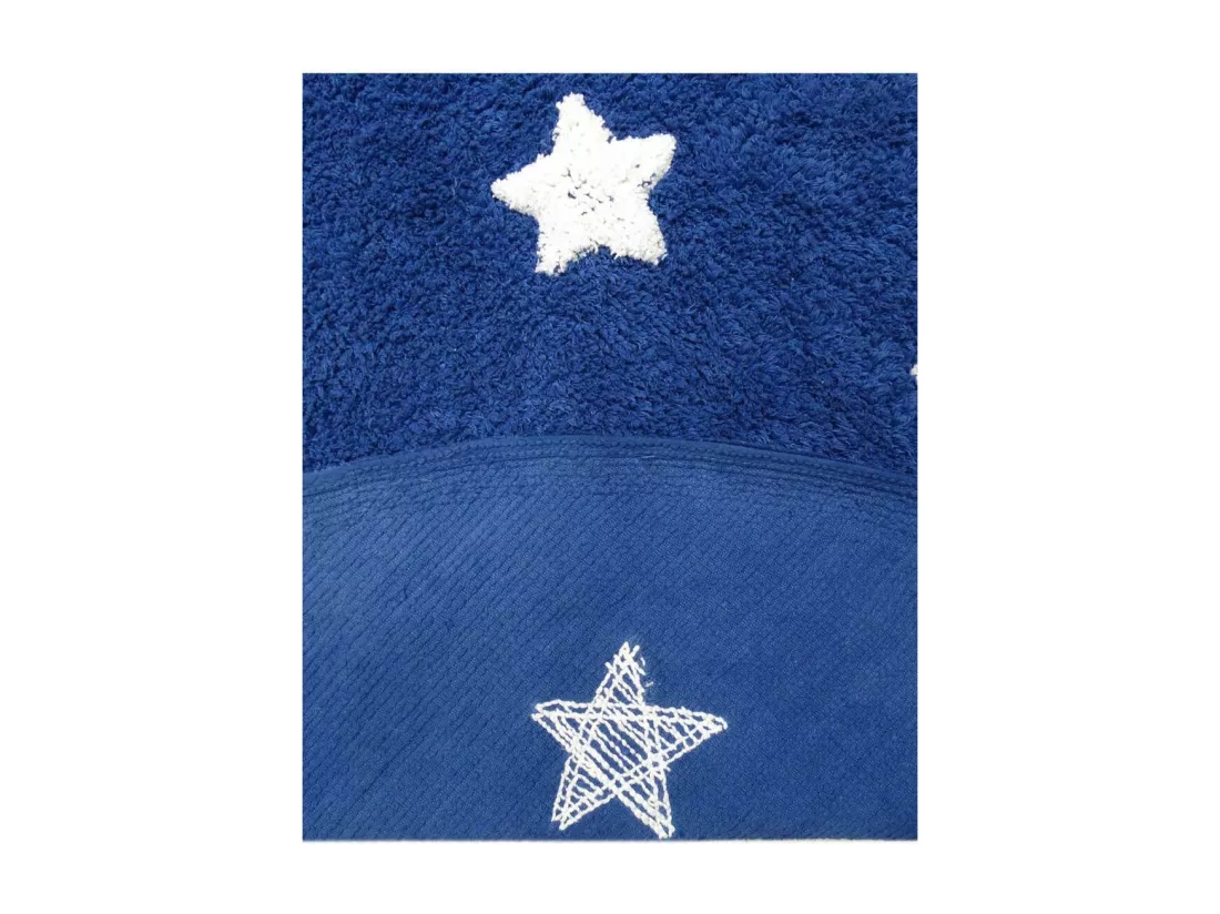 Tapis enfant Ø140cm rond fait main en coton bleu foncé ETOILE