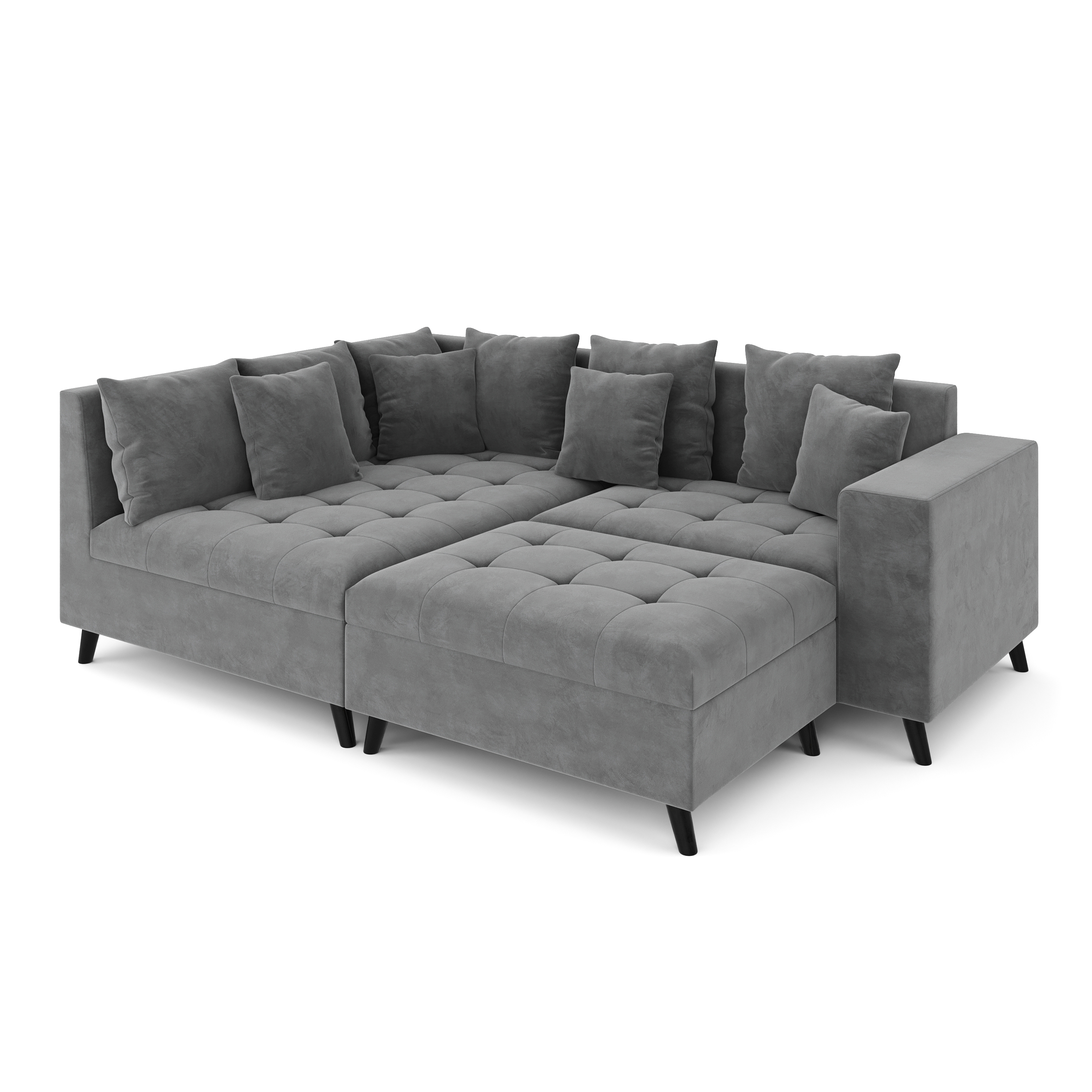 Ecksofa Samt mit Ottomane ELINA links anthrazit