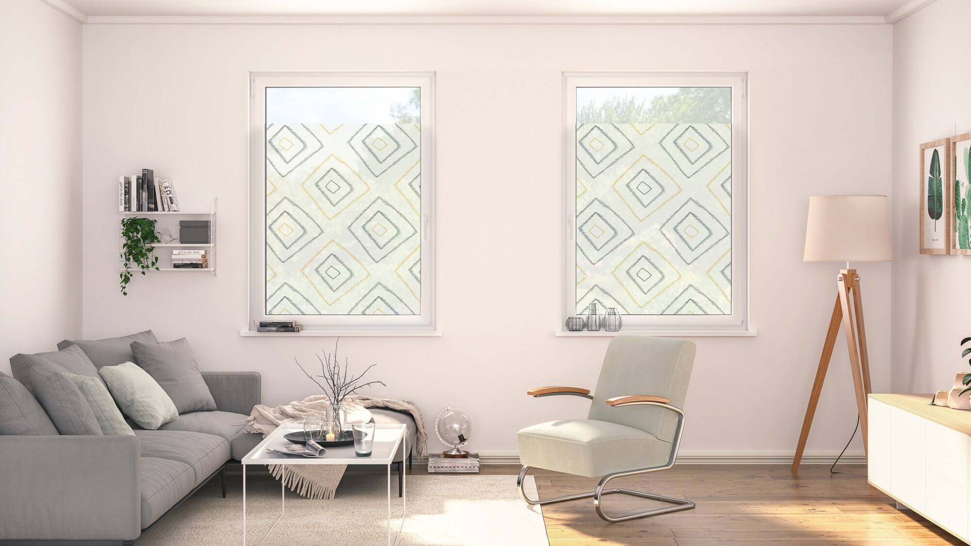 Lichtblick Fensterfolie selbstklebend, Sichtschutz, Stripy Boho Rectangle- Beige