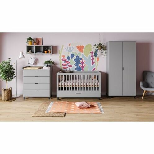 Chambre TRIO lit 70x140 commode armoire SIMPLE Gris - VOX