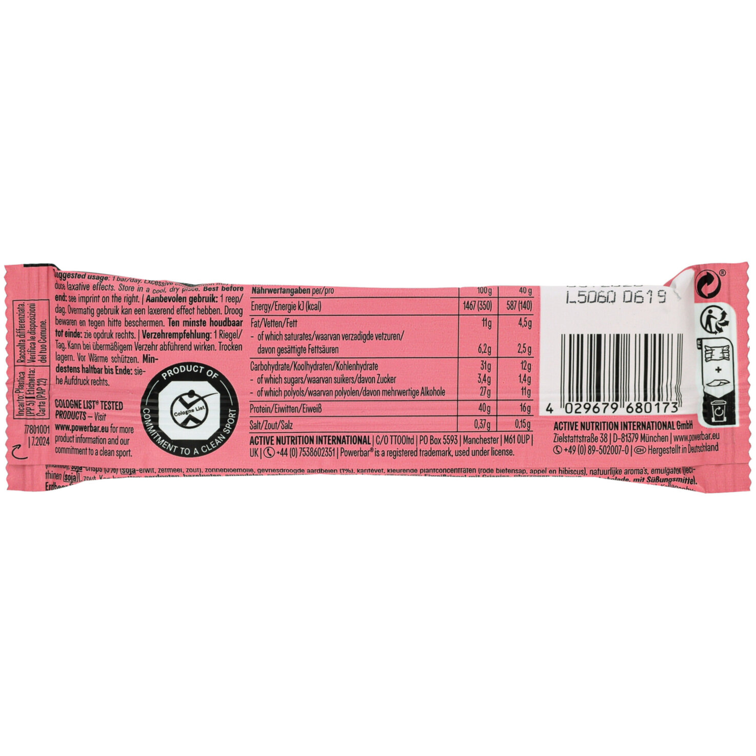 Powerbar 40 protein strawberry white chocolate