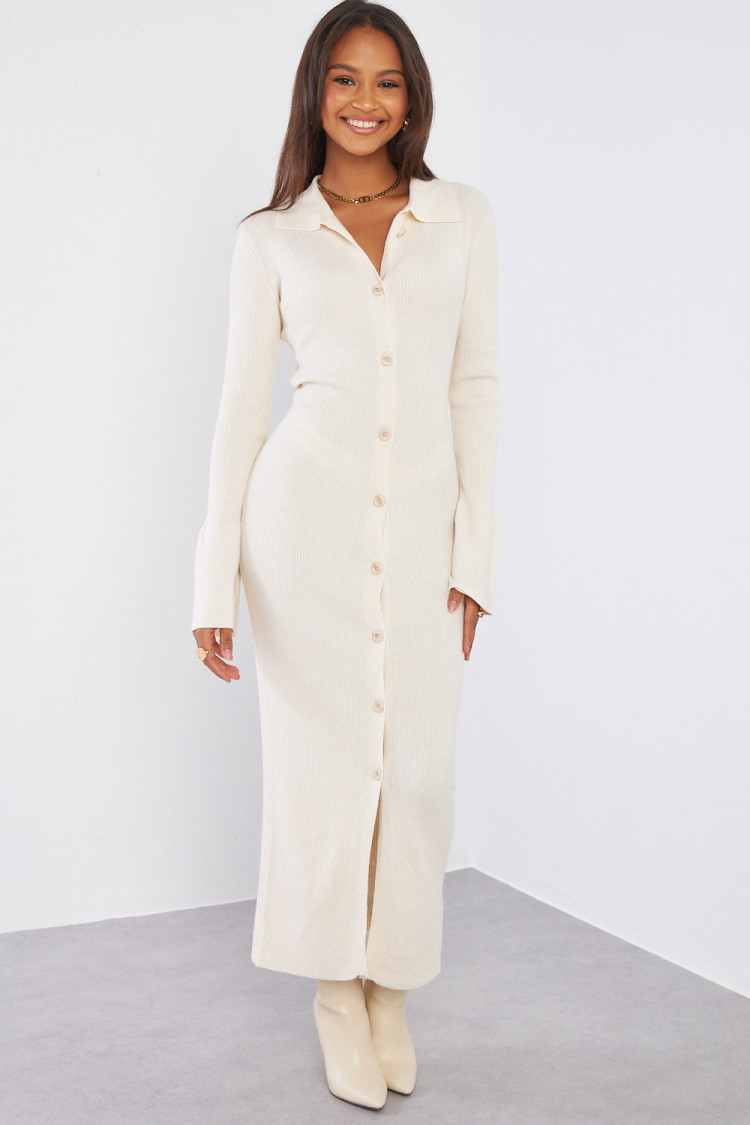 Robe chemise beige à boutons