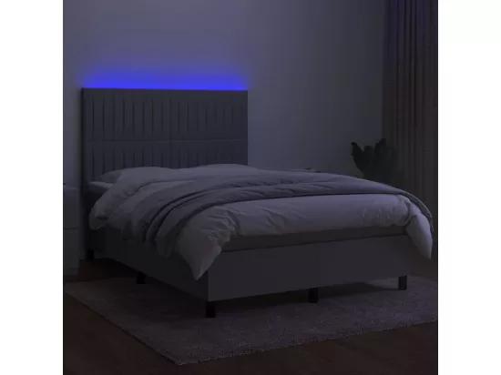 Sommier tapissier et matelas et LED Gris clair 140x190 cm Tissu