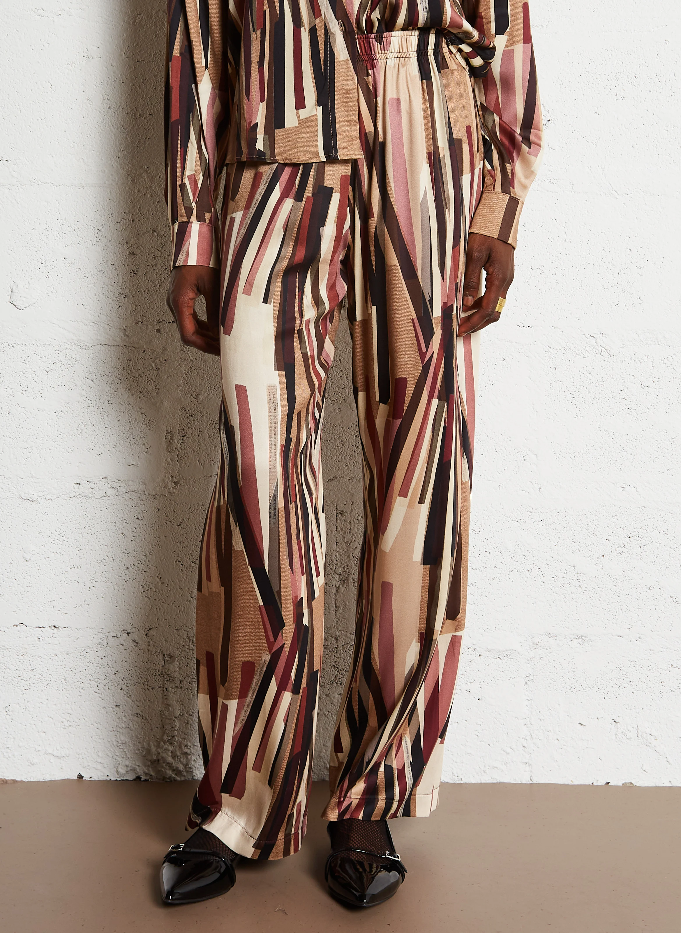 Pantalon large fluide imprimé | Beige