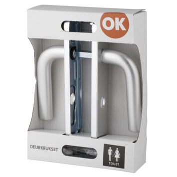 OK deurkruk set ovaal schild vrij-bezet sluiting 63/8 mm aluminium