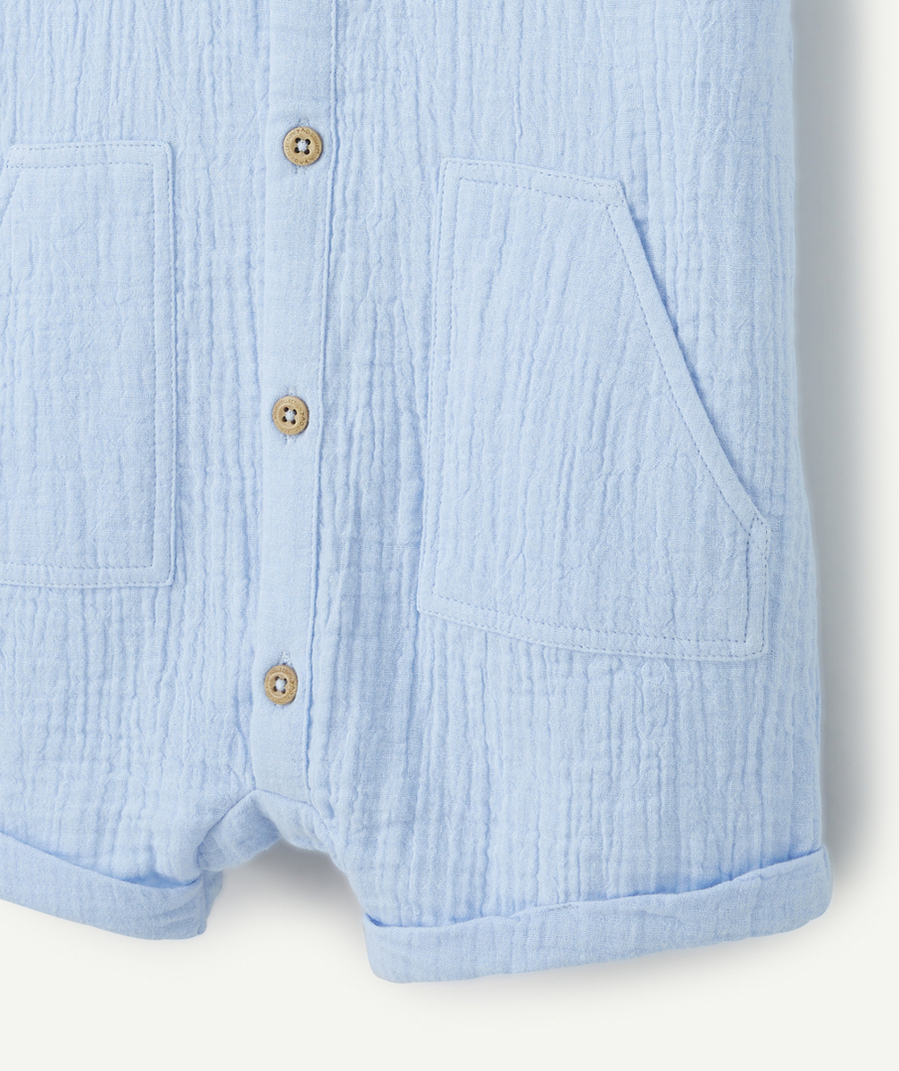 combishort bébé garçon en gaze de coton biologique bleu