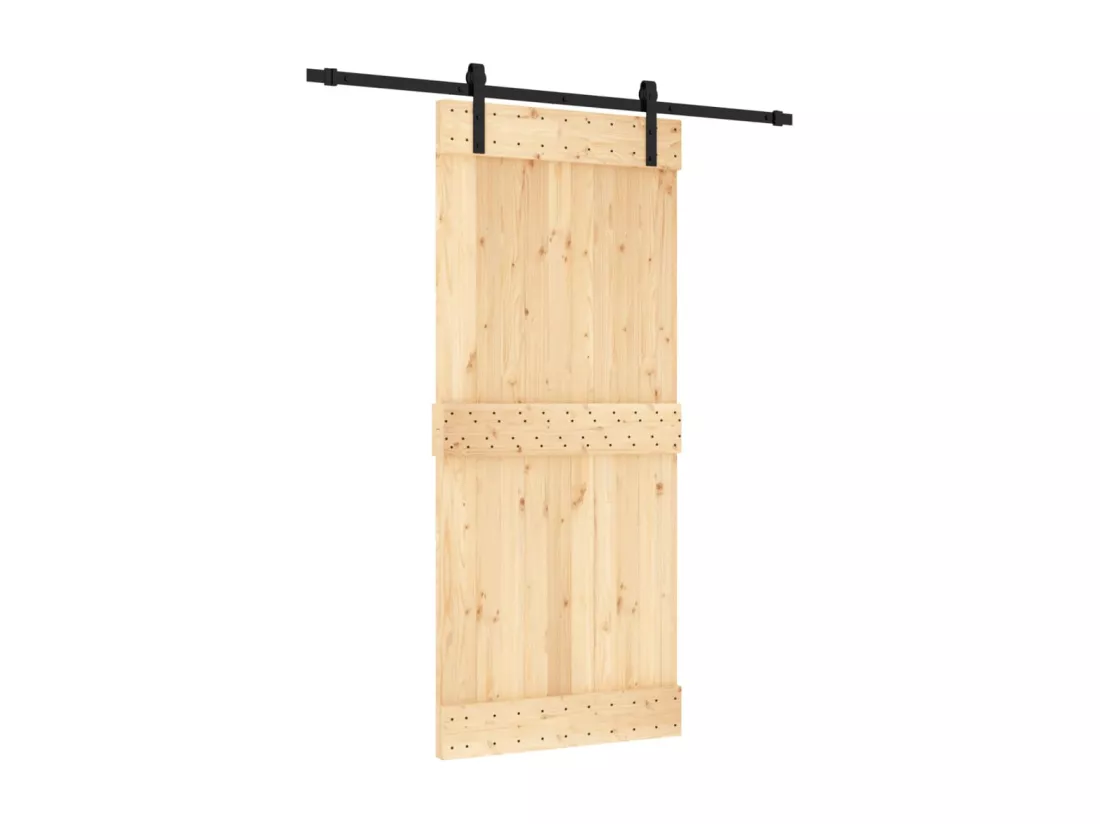 Porte coulissante et kit de quincaillerie 90x210 cm pin massif