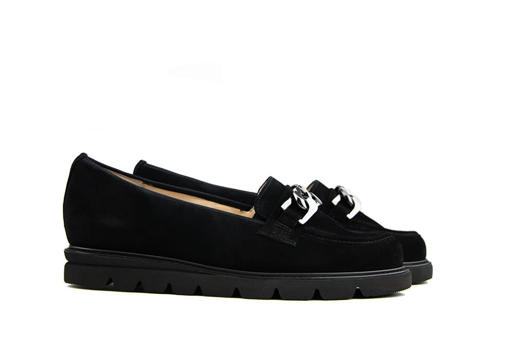 Hassia Loafer Ketting Schwarz Suede Pisa