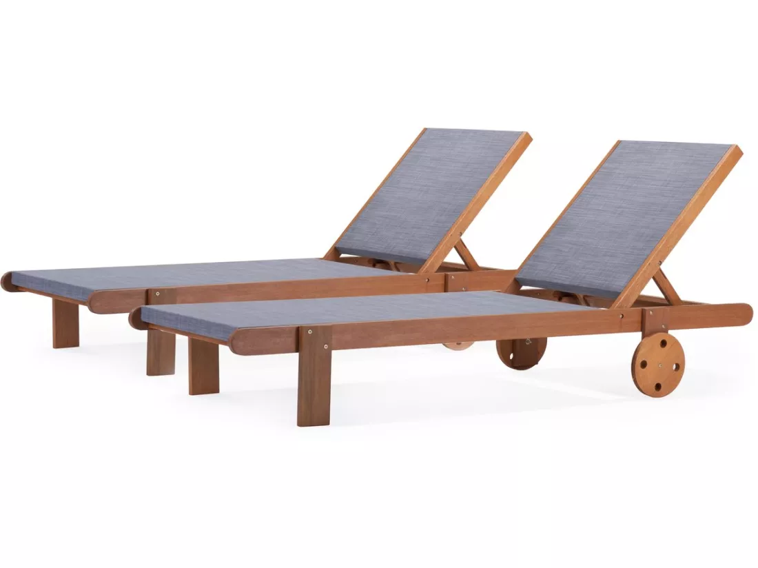 Lot de 2 bains de soleil en bois exotique 