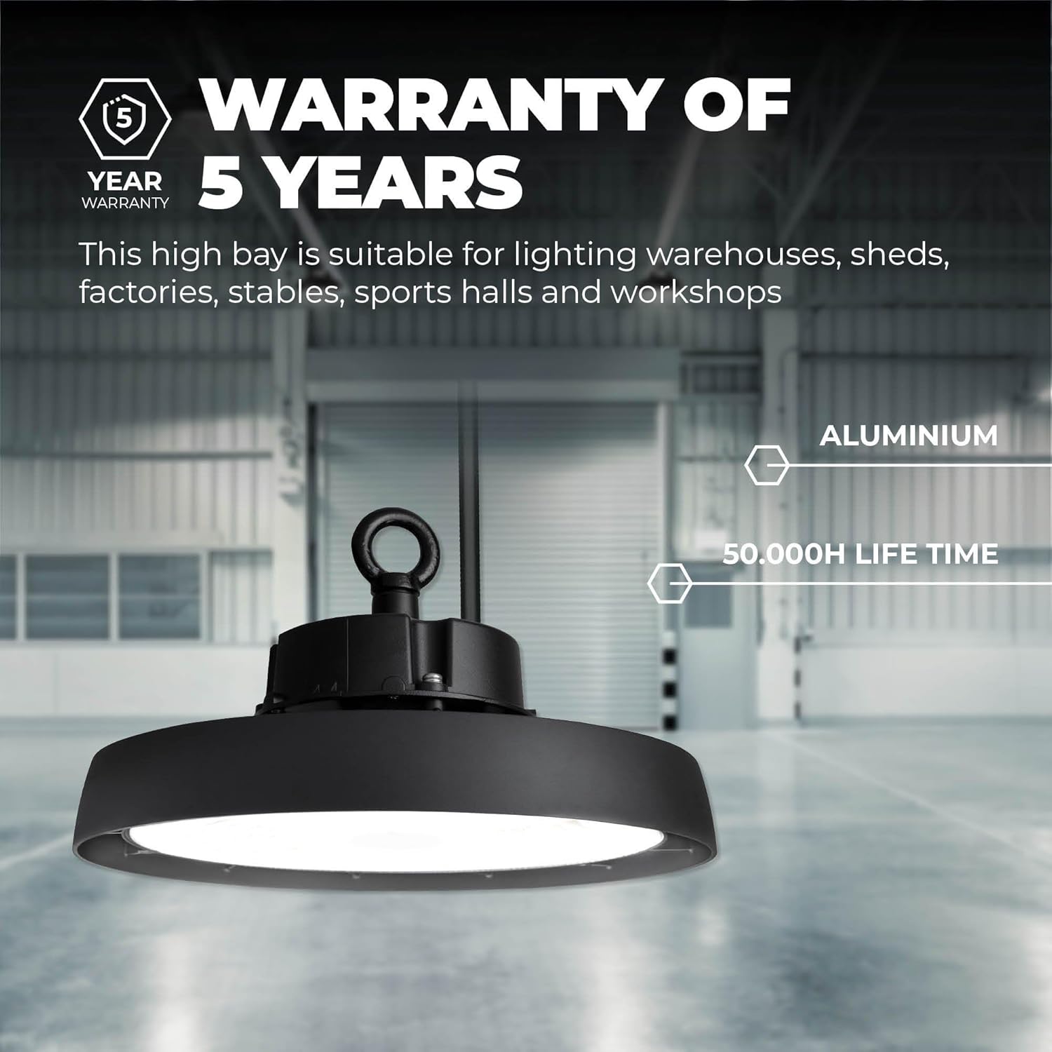 Ledvion - LED Hallenstrahler, IP65, 150W, 192 lm/W, Energieklasse A, 6000K, Dimmbar, werkstattbeleuchtung, hallenbeleuchtung, deckenleuchte werkstatt, Industriestrahler