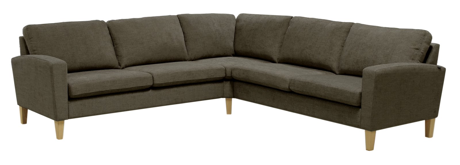 Noor Soft 25 hjørnesofa 2,5/2,5-seter hjørnesofa. Tekstil Mia Koks, vange 01 og med ben 20 hvitoljet eik