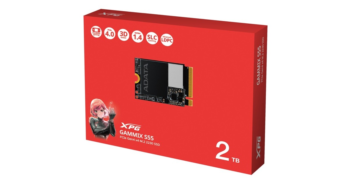 ADATAXPG GAMMIX S55 2 TB SSD  (Zwart, PCIe 4.0 x4, NVMe 1.4, M.2 2230)