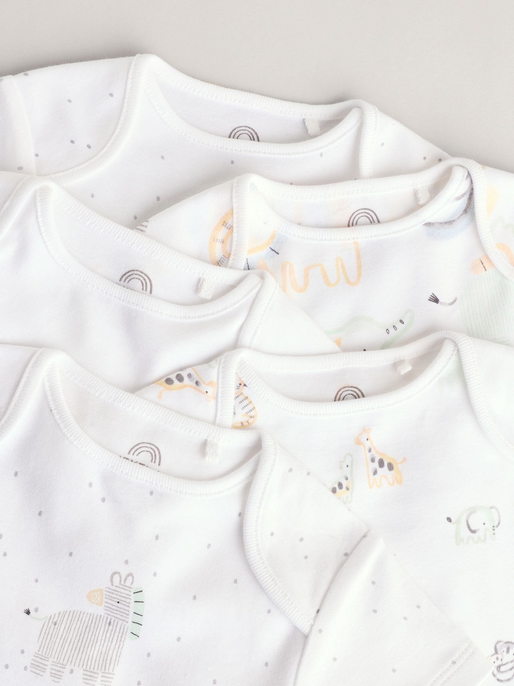 Wit - Babyrompers met korte mouwen en dierenprint 5 stuks