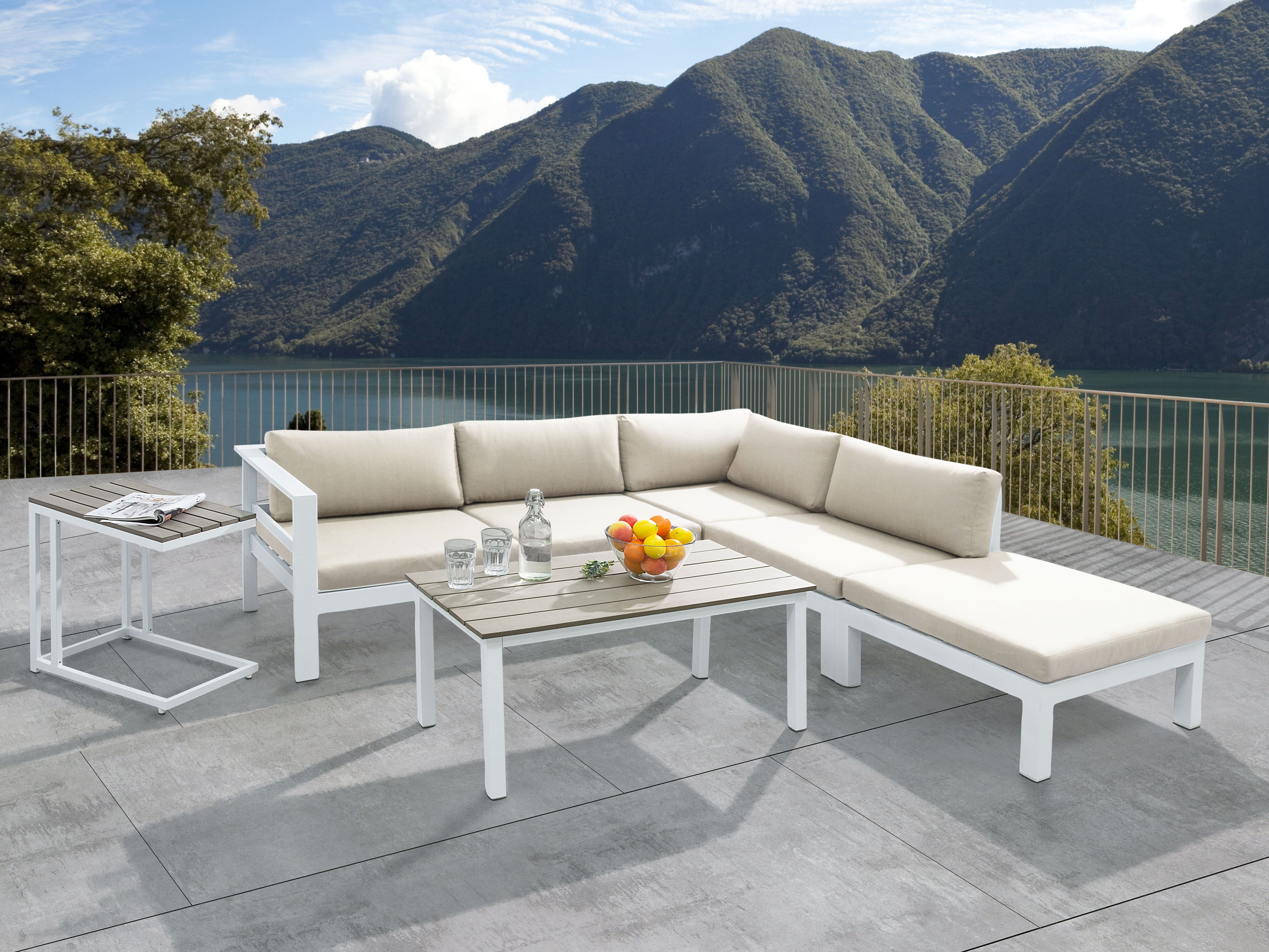 Tuin hoekloungeset met tafel 5-zits MESSINA linkszijdig Metaal Beige