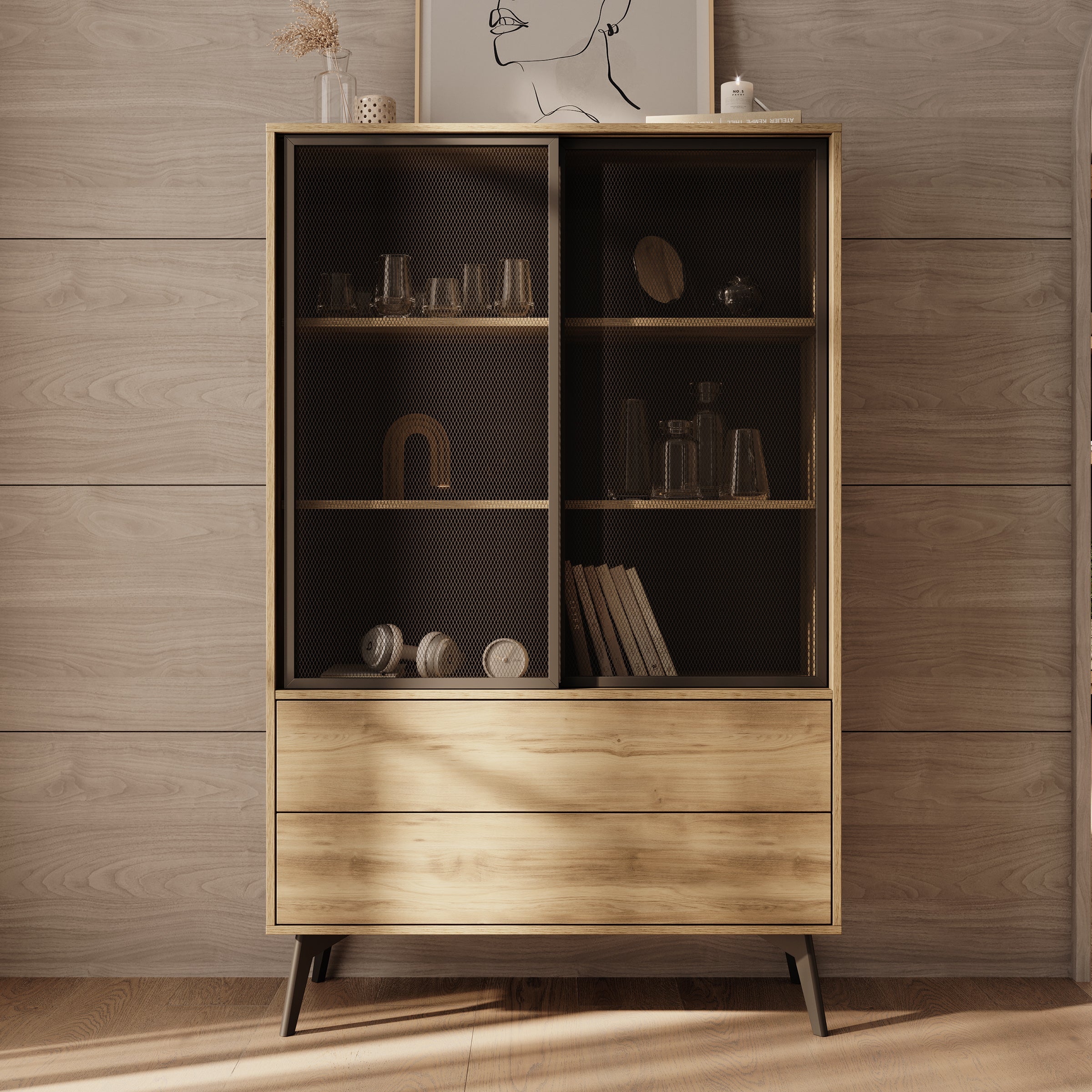 Meubella - Spa - Vitrinekast - Eiken - 100x39x165 cm
