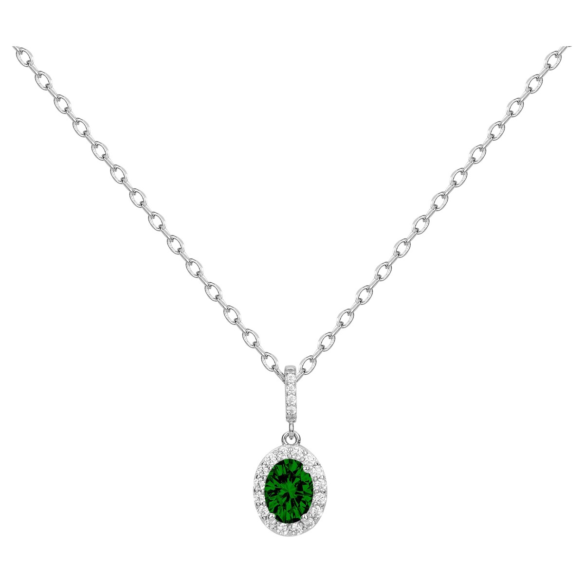 Collier mono-motif en Argent avec oxyde de zirconium vert emeraude