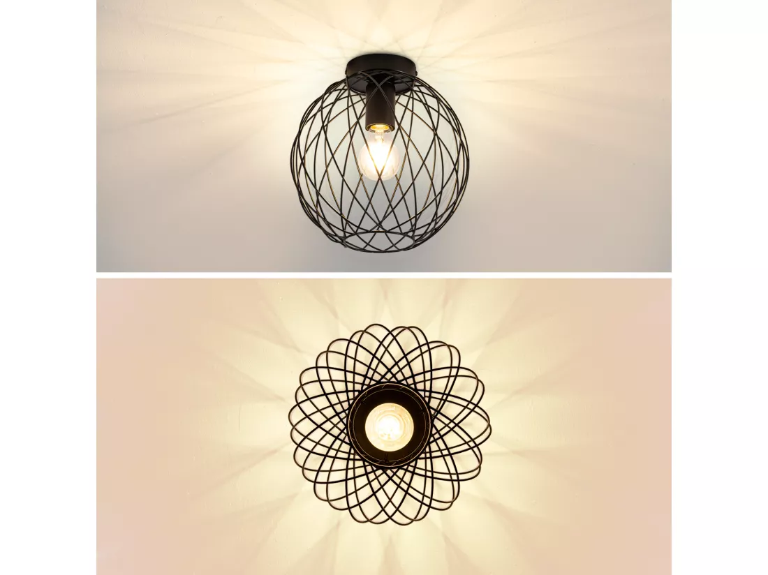 NETTLIFE Plafonnier industriel noir lampe de couloir vintage rond E27 1 ampoule rétro métal