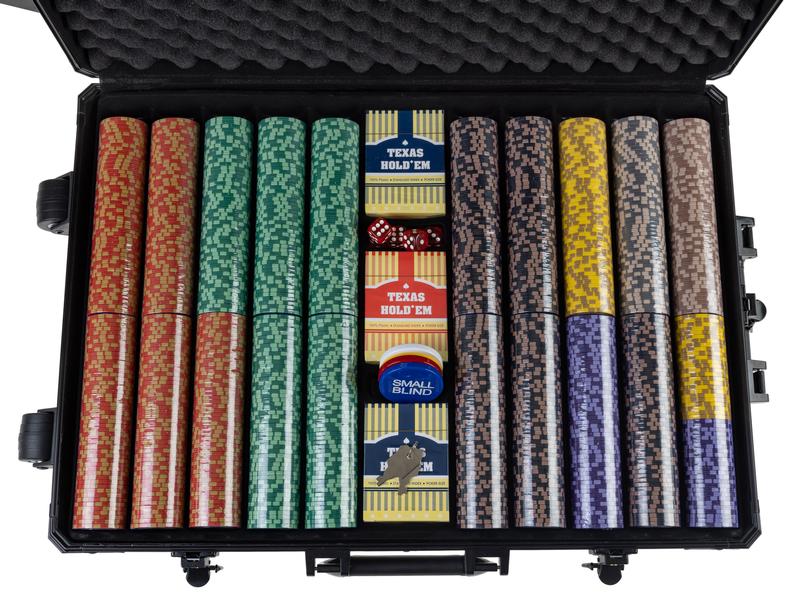 FTM Poker Set PRO 1000 Chips Black Edition Pokerkoffer aus Aluminium mit Tragegriff und Rollen mit Teleskopauszug