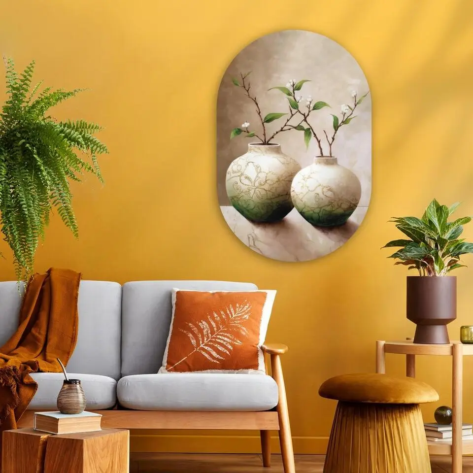 MuchoWow Wand decoratie 60x90cm Bloemen Vaas Wit Botanisch
