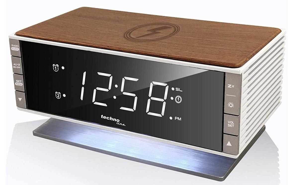 Digitalwecker WT487 Braun/WeissQuarzwecker mit Ladestation für Handys