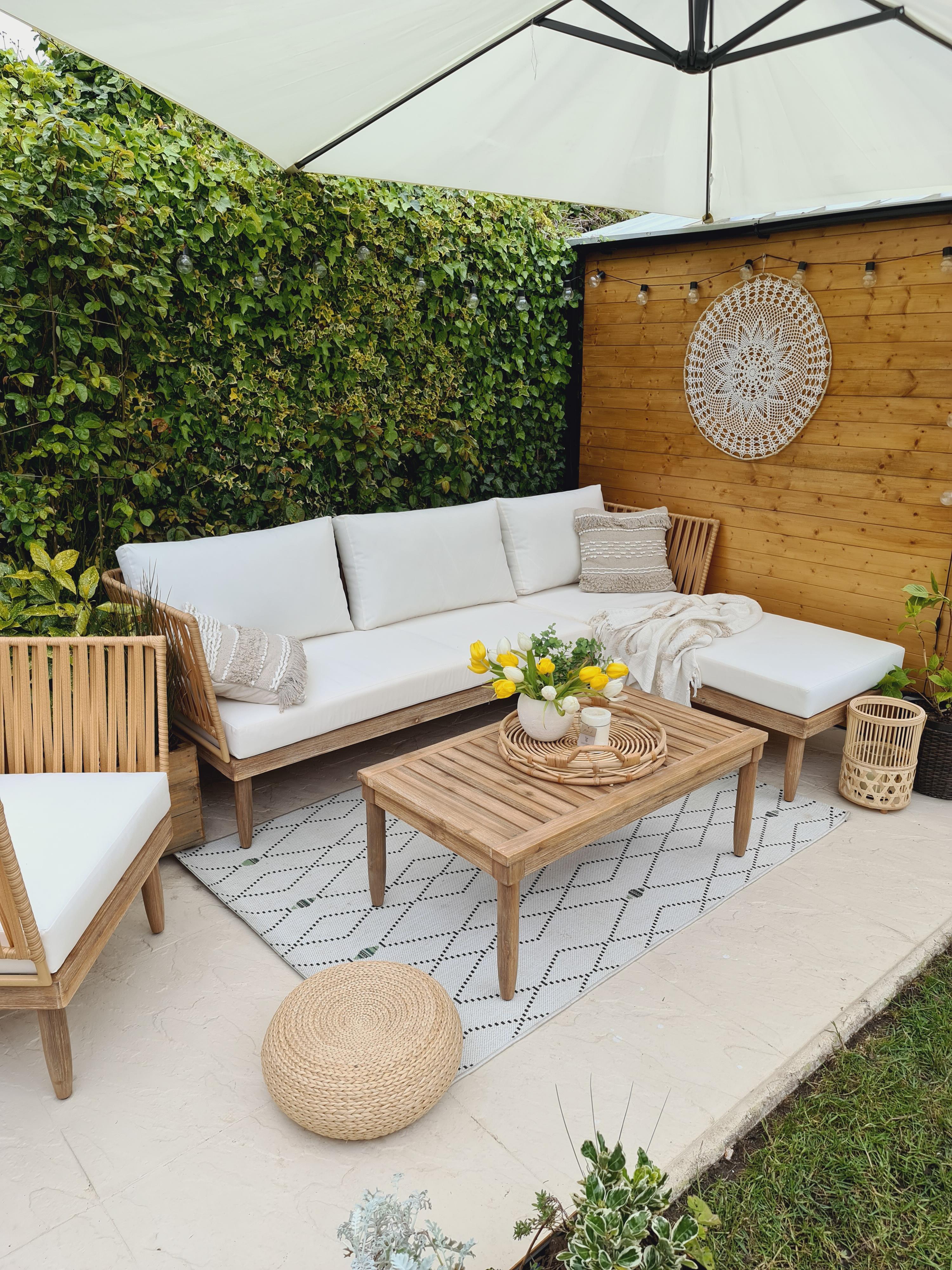 Loungeset met tafel 4-zits CREMONA rechtszijdig Acaciahout Gebroken wit