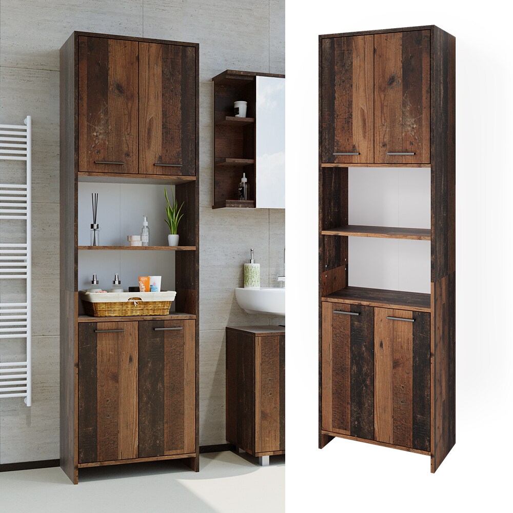 Vicco Badschrank Badezimmerschrank Hochschrank Maris Old Style 56x190 cm modern Aufbewahrungsschrank Badregal Beistellschrank Mehrzweckschrank Doppeltürenschrank