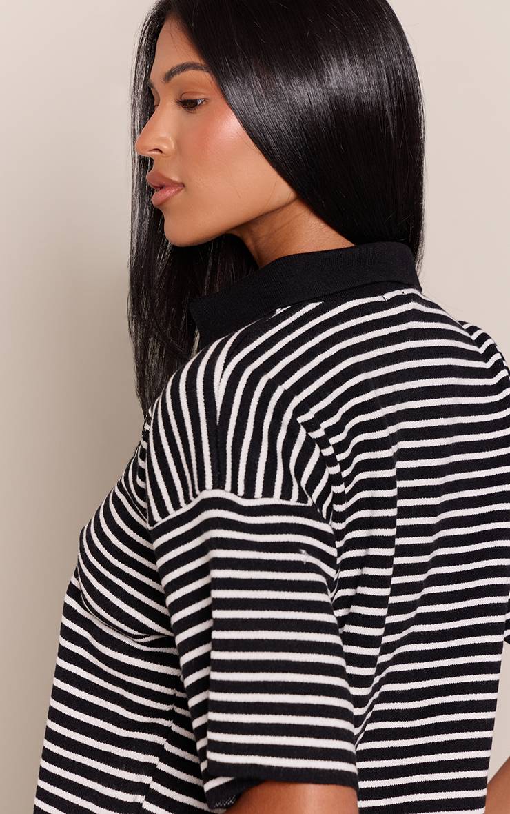 Noir Haut Oversize À Col Avec Rayures En Maille
