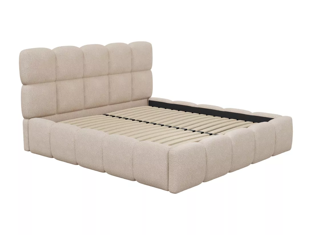 Lit coffre 180 x 200 cm - Tissu bouclette - Beige + Matelas - DAMADO de Pascal Morabito