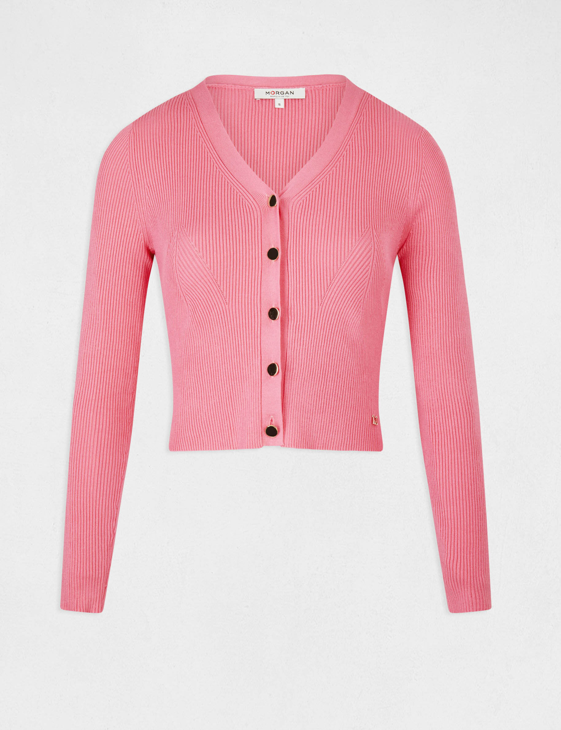 Gilet manches longues boutonné rose femme - rose
