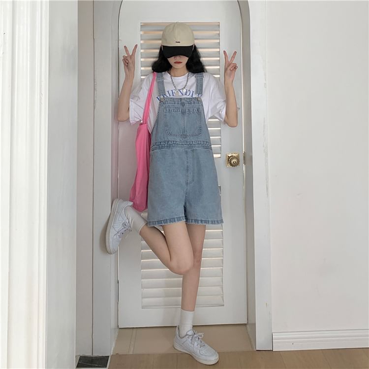 HYAKU - Gewassen denim tuinbroek shorts