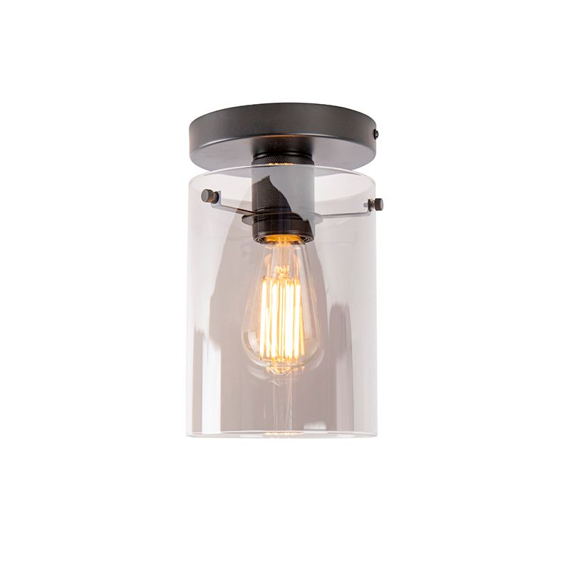 Design plafondlamp zwart met smoke glas - Dome