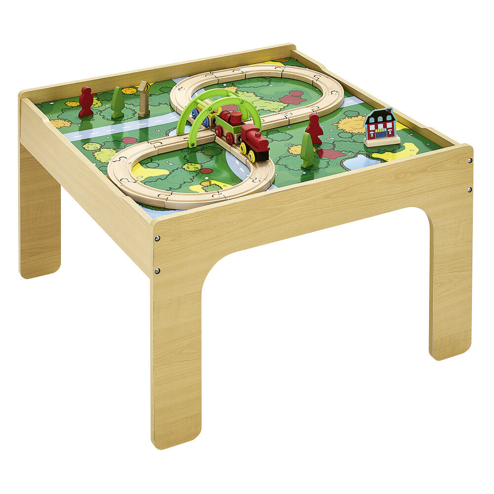 Table d'activité 2en1 circuit avec train et construction brique bois