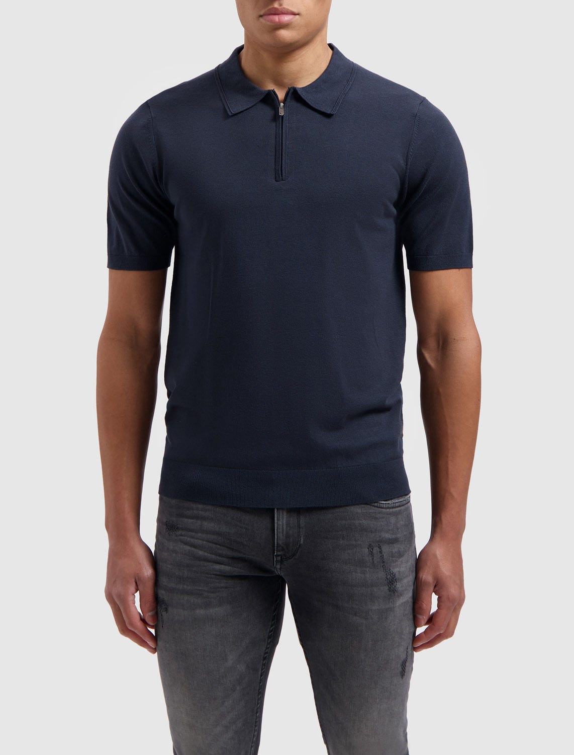 PURE PATH  Knitted Short Sleeve Polo Half Zip