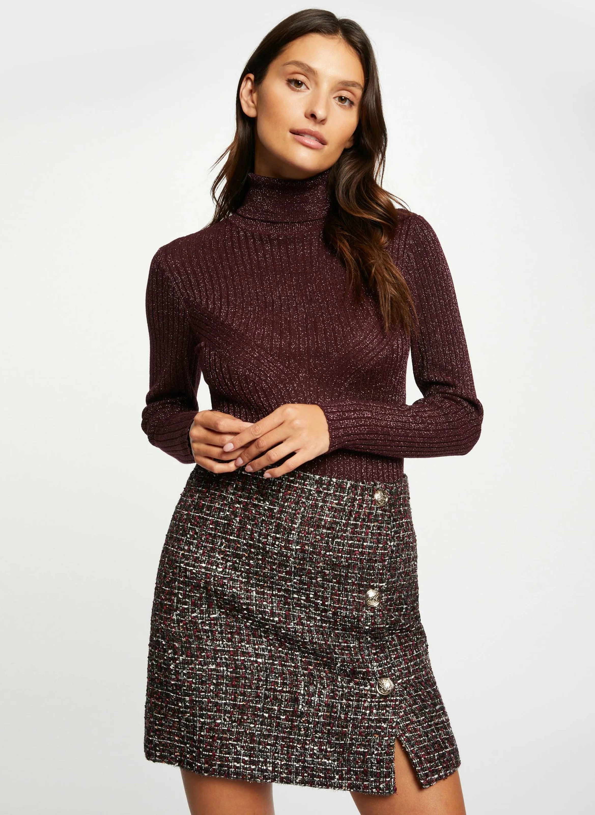 MKLIMT - Pull col roulé en fils lurex| Rouge