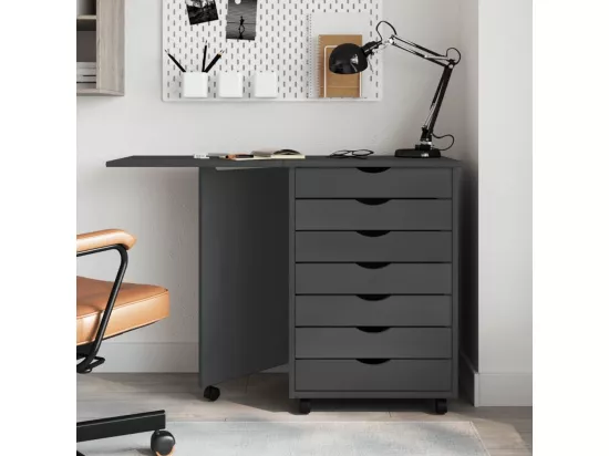 Armoire roulante avec bureau MOSS gris bois de pin solide