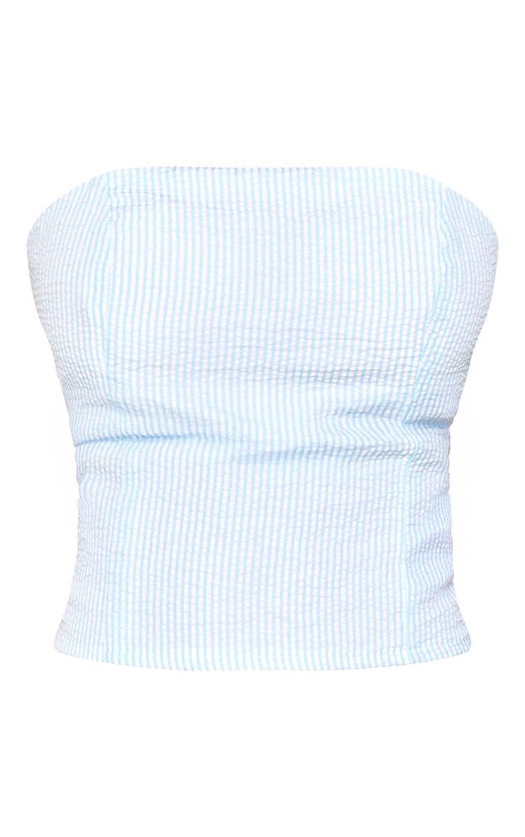 Bleu Ensemble Haut Bustier Corset À Fines Rayures Avec Dos Noué