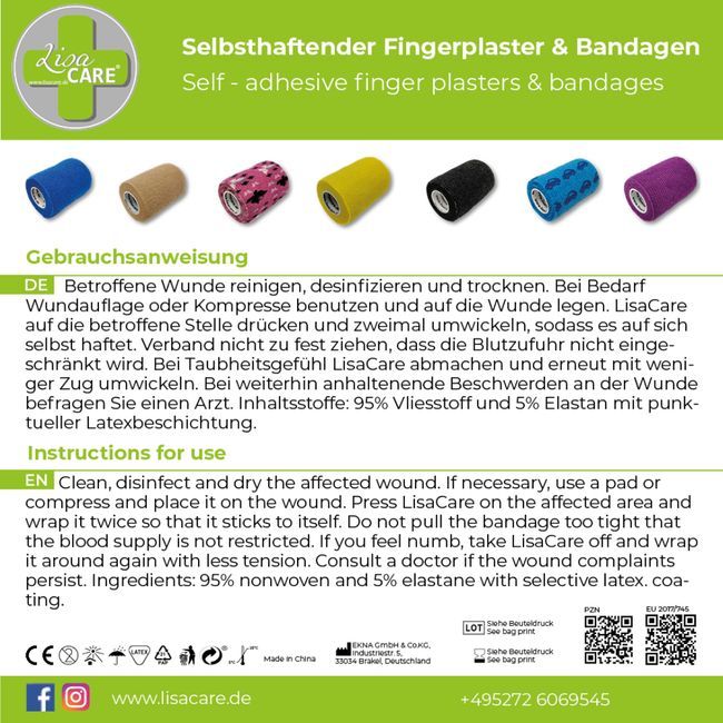 LisaCare selbsthaftende Fingerpflaster 7,5cmx4,5m - Camouflage-Mix
