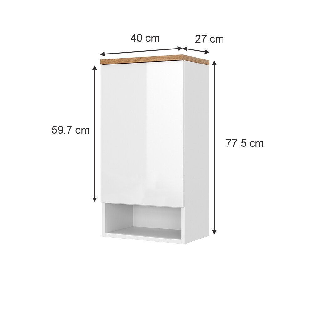 Vicco Hängeschrank Badschrank Badezimmermöbel Eden Weiß Artisan modern 40x60 cm Badezimmer Schrank Badmöbel hängend 1 Tür 4 Fächer Hochglanz