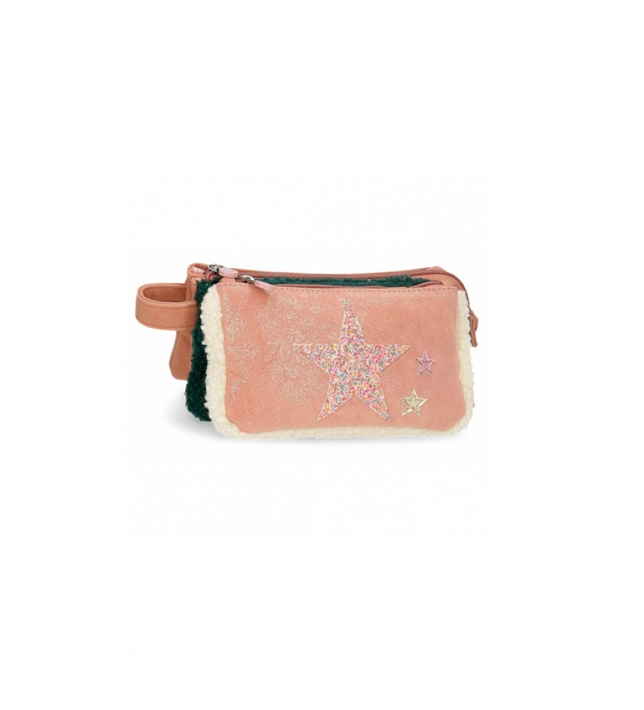 Estojo para lápis Enso Shine Star, rosa e verde - 22x12x3cm -