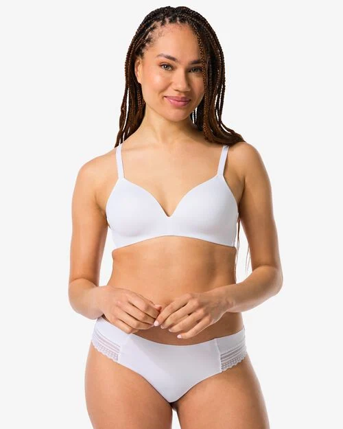 slip brésilien femme micro avec insert en dentelle blanc
