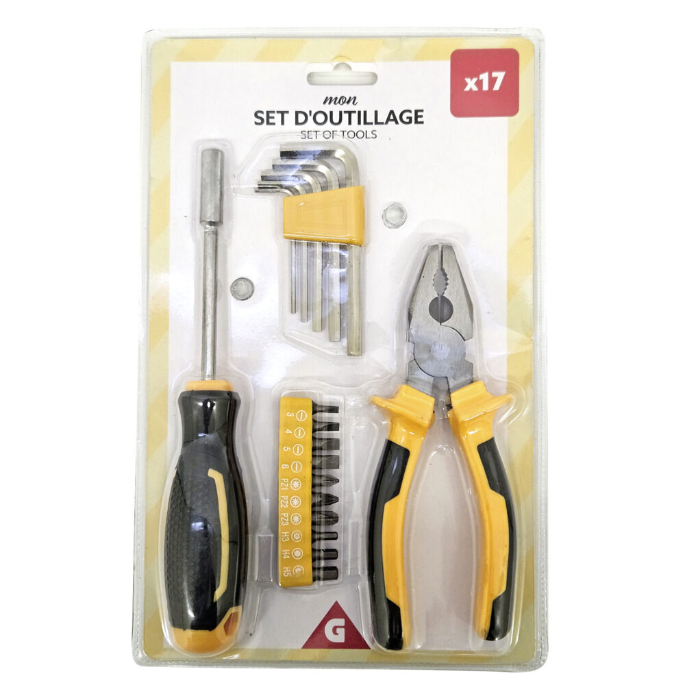 Set d'outillage pour bricolage 17 pièces métal et plastique orange