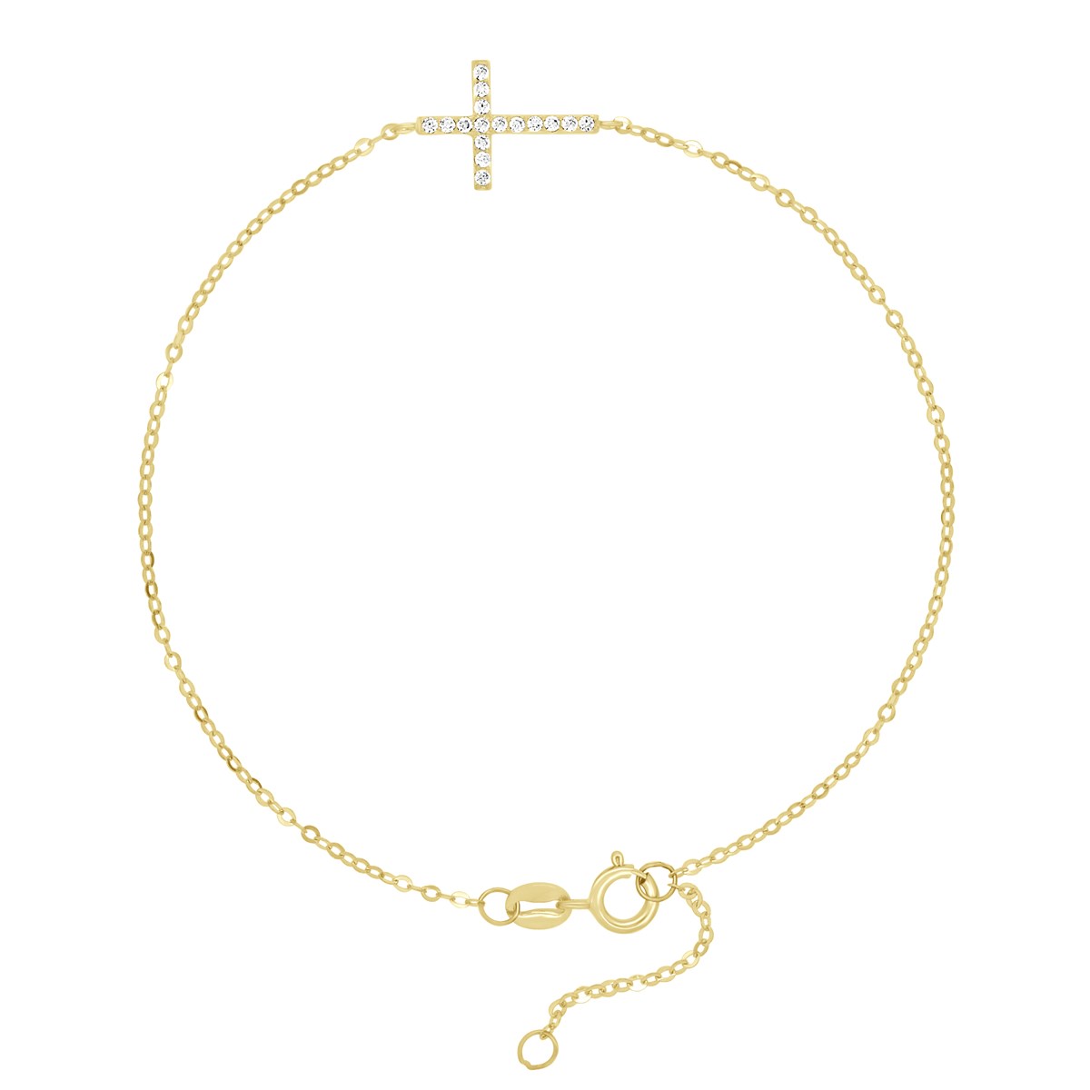 Bracelet - Croix serti d' Oxydes de Zirconium - Or Jaune