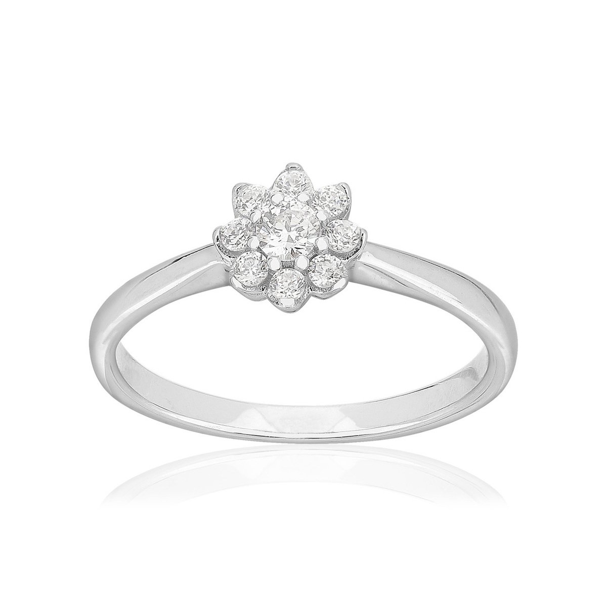 Bague or 750 blanc fleur diamants synthétiques 0,25 carat