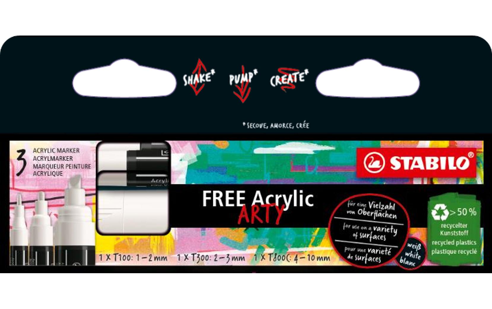 Acrylmarker FREE Acrylic 3er KartonetuiWeisse Acrylmarker mit verschiedenen Spitzen