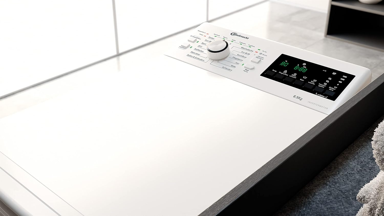 Bauknecht WMT Eco Smart 6513 Z C Toplader-Waschmaschine / 6,5 kg / 1200 UpM/Antiflecken-Programm/FreshFinish/ZEN Technology/Startzeitvorwahl/SoftOpening/Kurz 30'/ 15° Green& Clean, Weiß, 6.5 kg