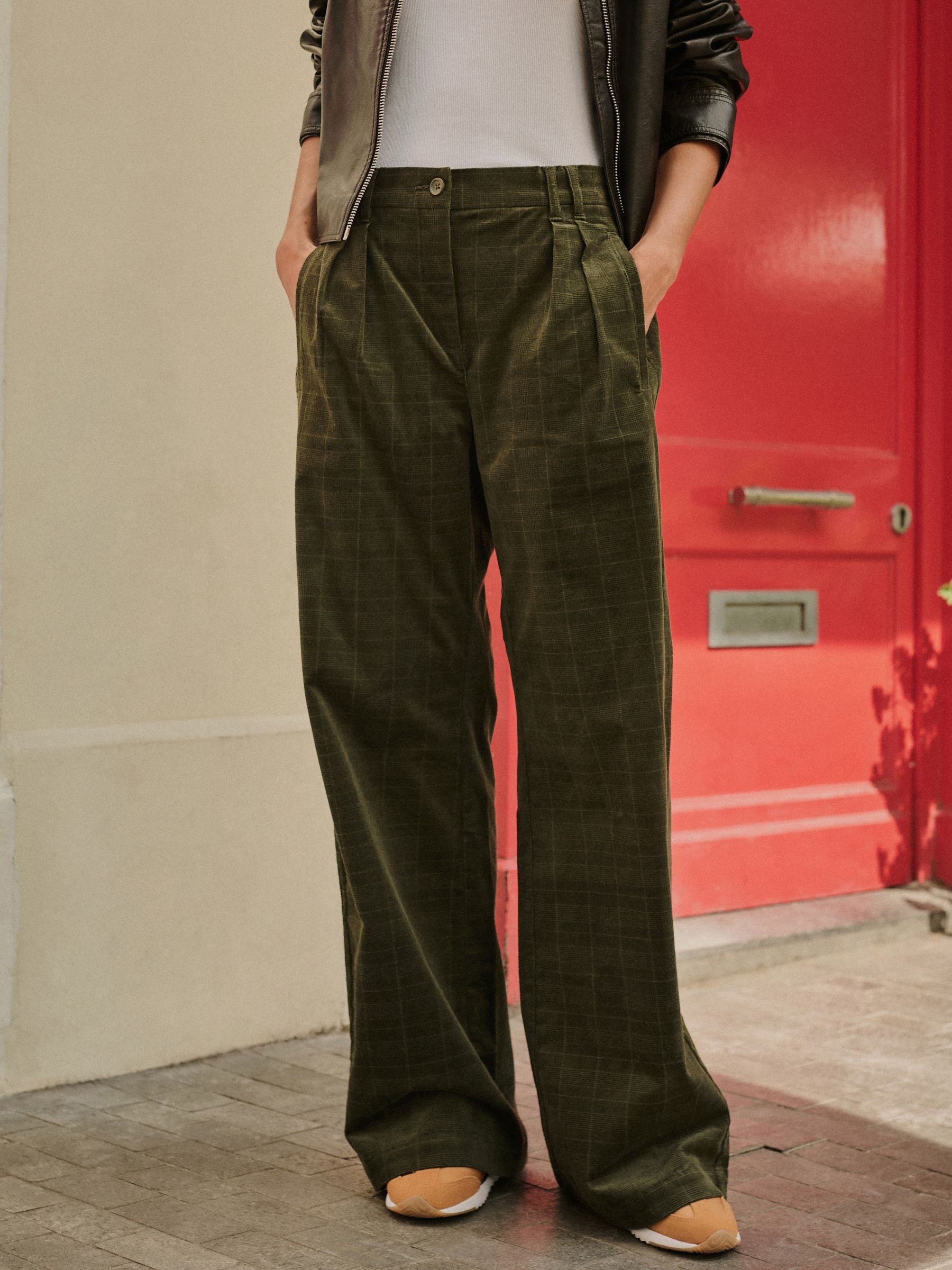 Groene ruit - Corduroy broek met wijde pijpen